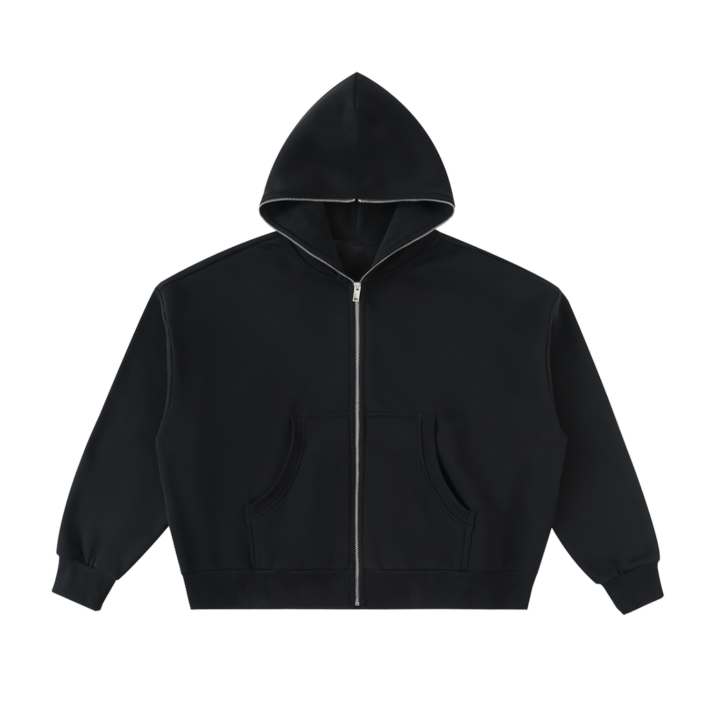 Green Swag Wit Hearts Fleeced Full-Zip Boxy Hoodie