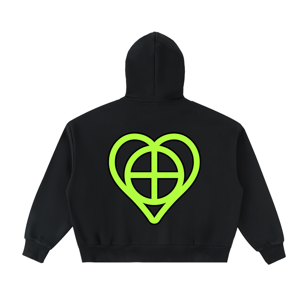 Green Swag Wit Hearts Fleeced Full-Zip Boxy Hoodie