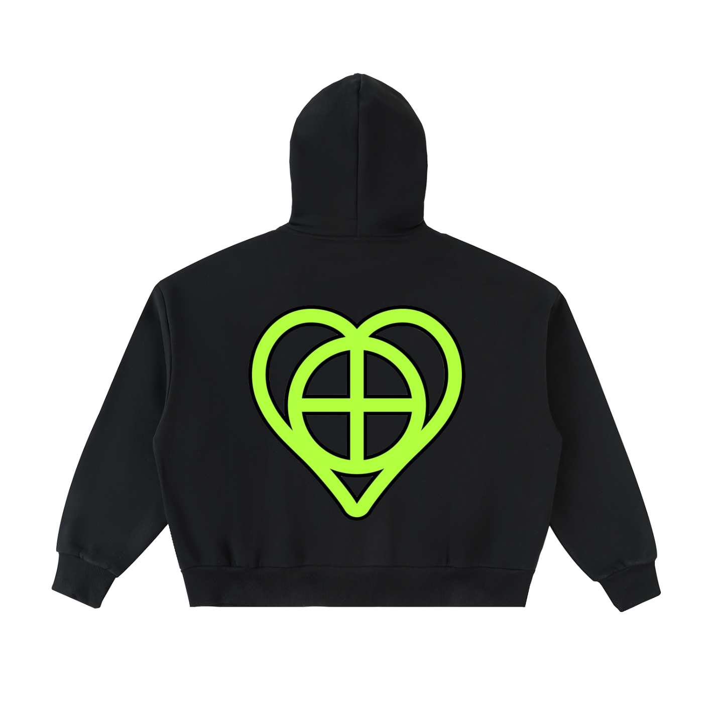 Green Swag Wit Hearts Fleeced Full-Zip Boxy Hoodie