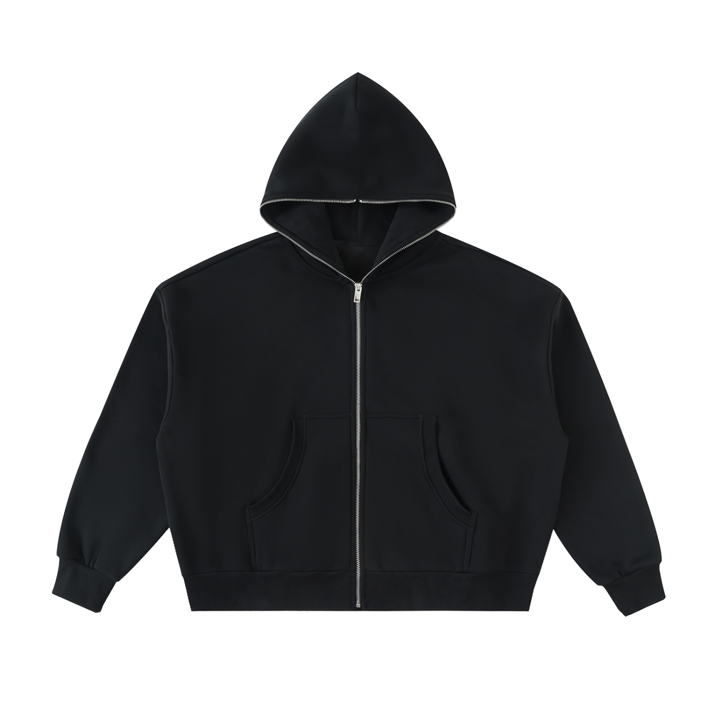 Red Fleeced Full-Zip Boxy Hoodie