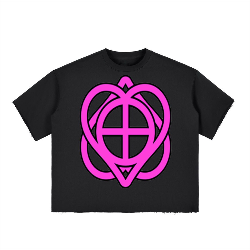 pink boxy Half-Sleeve Raw-Edge T-Shirt